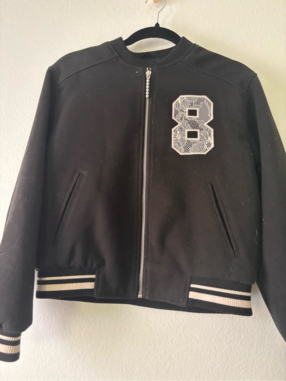 Zara Black Bomber Jacket with Lace Number Patch